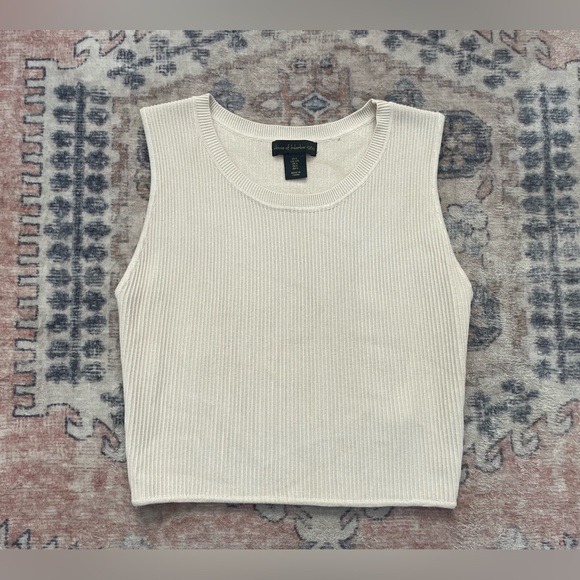 House of Harlow 1960 Beige Tan Ribbed Cropped Classic Core Minimalist Top Large - Picture 1 of 5